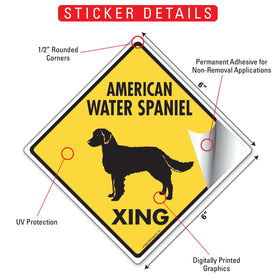 American Water Spaniel Xing (Crossing) Dog Signs or Sticker - 0
