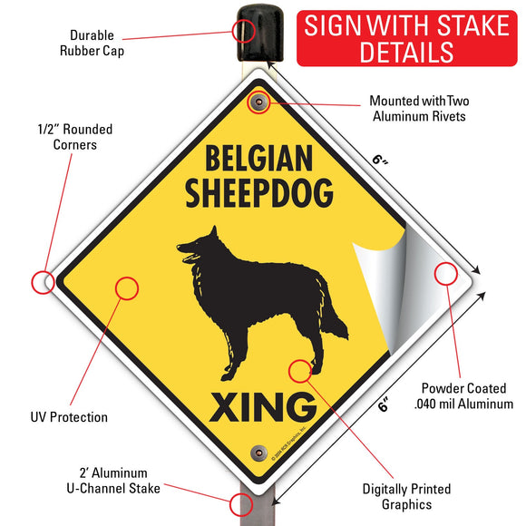 Belgian Sheepdog Xing (Crossing) Dog Signs or Sticker