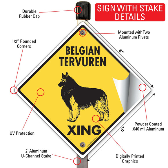 Belgian Tervuren Xing (Crossing) Dog Signs or Sticker