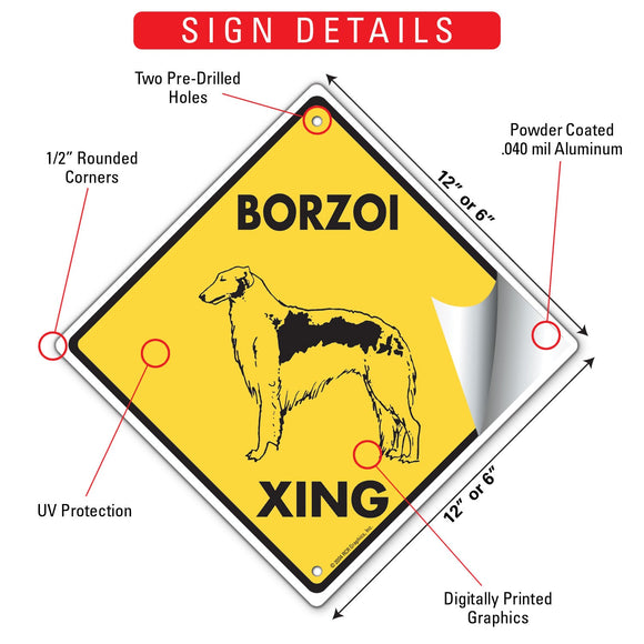 Borzoi Xing (Crossing) Dog Signs or Sticker