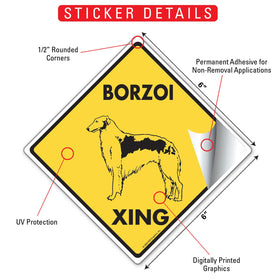 Borzoi Xing (Crossing) Dog Signs or Sticker - 0