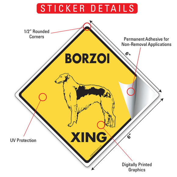 Borzoi Xing (Crossing) Dog Signs or Sticker