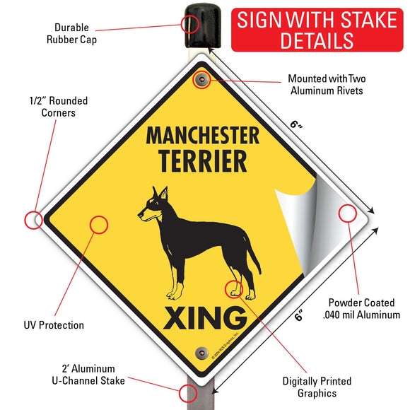 Manchester Terrier Xing (Crossing) Dog Signs or Sticker