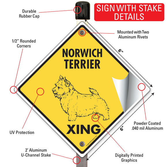 Norwich Terrier Xing (Crossing) Dog Signs or Sticker