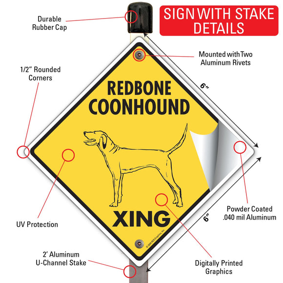 Redbone Coonhound Xing (Crossing) Dog Signs or Sticker