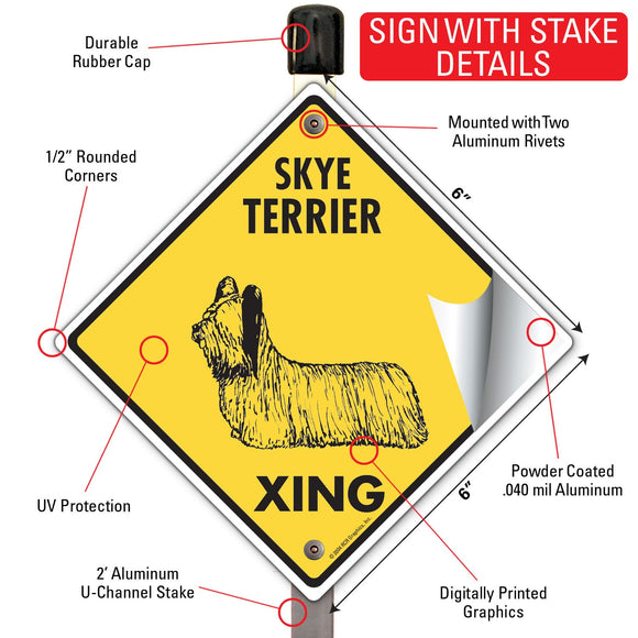 Skye Terrier Xing (Crossing) Dog Signs or Sticker