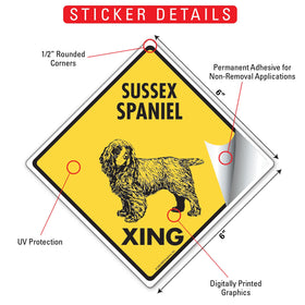 Sussex Spaniel Xing (Crossing) Dog Signs or Sticker - 0