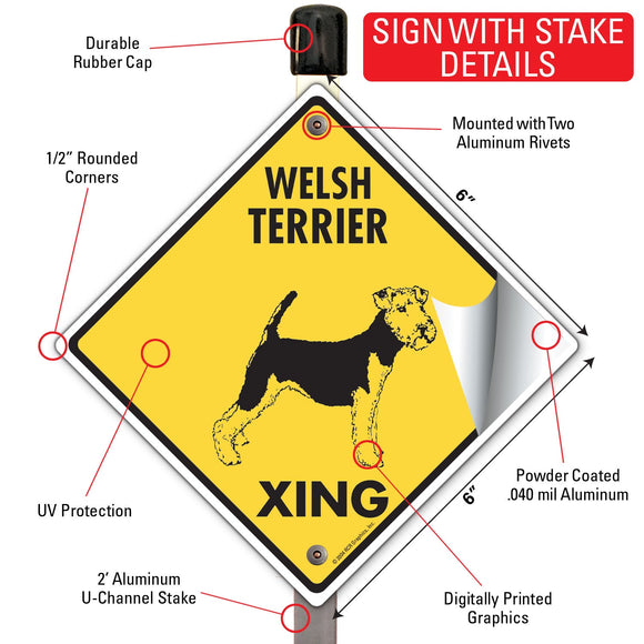Welsh Terrier Xing (Crossing) Dog Signs or Sticker