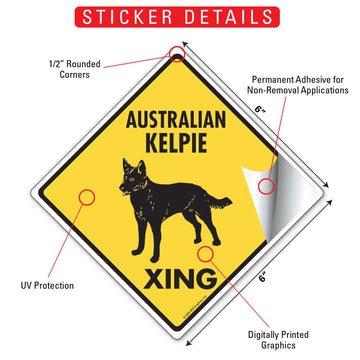 Australian Kelpie Crossing Dog Aluminum Sign or Vinyl Sticker - Weatherproof Novelty - 0