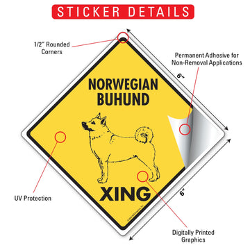 Norwegian Buhund Xing (Crossing) Dog Signs or Sticker - 0