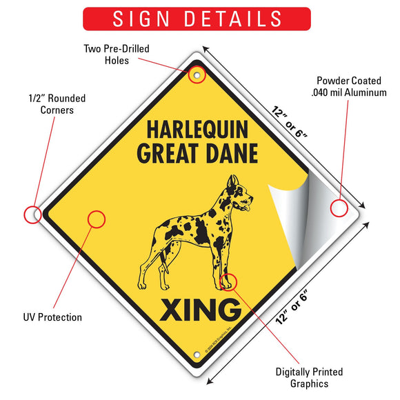 Harlequin Great Dane Xing (Crossing) Dog Signs or Sticker