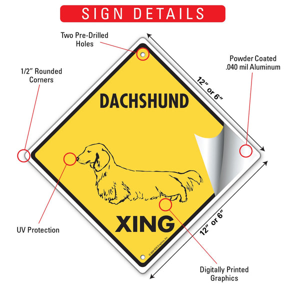 Dachshund (Long Hair) Xing (Crossing) Dog Signs or Sticker