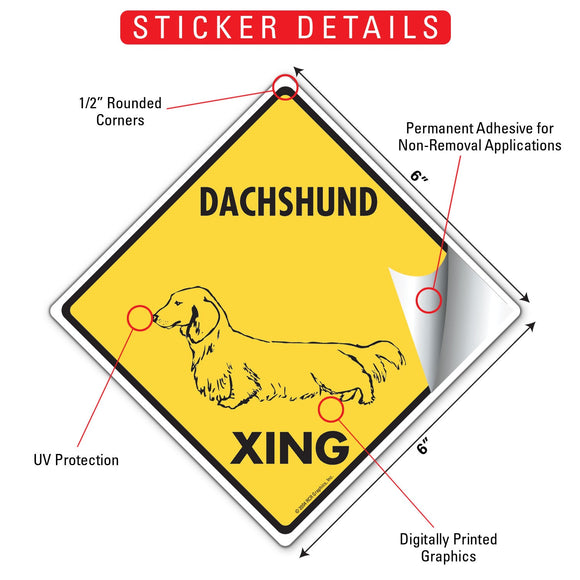 Dachshund (Long Hair) Xing (Crossing) Dog Signs or Sticker