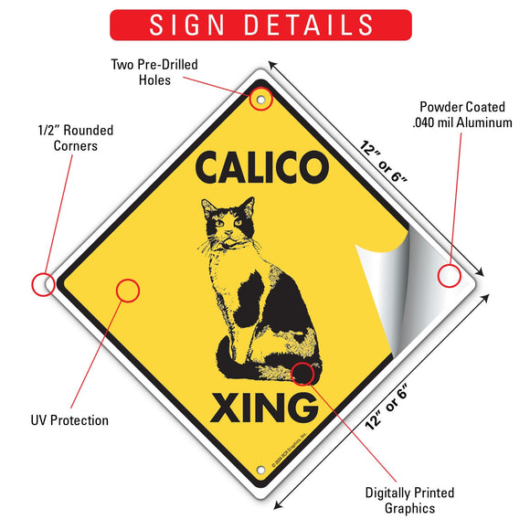 Calico Xing (Crossing) Cat Signs or Sticker