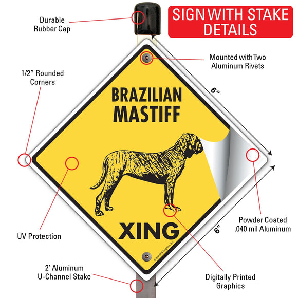Brazilian Mastiff Xing (Crossing) Dog Signs or Sticker
