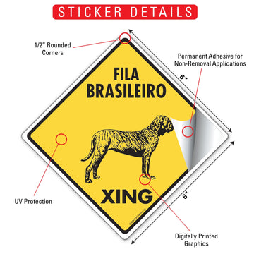 Fila Brasileiro Crossing Dog Aluminum Sign or Vinyl Sticker - Weatherproof Novelty - 0