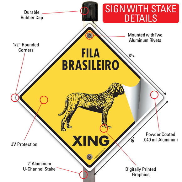 Fila Brasileiro Xing (Crossing) Dog Signs or Sticker