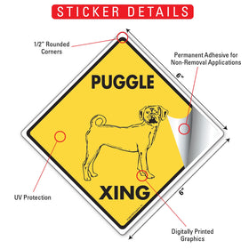 Puggle Xing (Crossing) Dog Signs or Sticker - 0