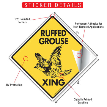 Ruffed Grouse Xing (Crossing) Bird Signs or Sticker - 0