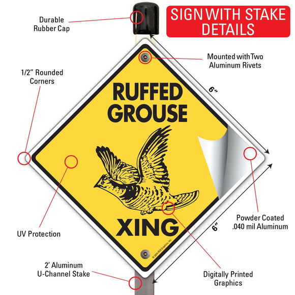 Ruffed Grouse Xing (Crossing) Bird Signs or Sticker