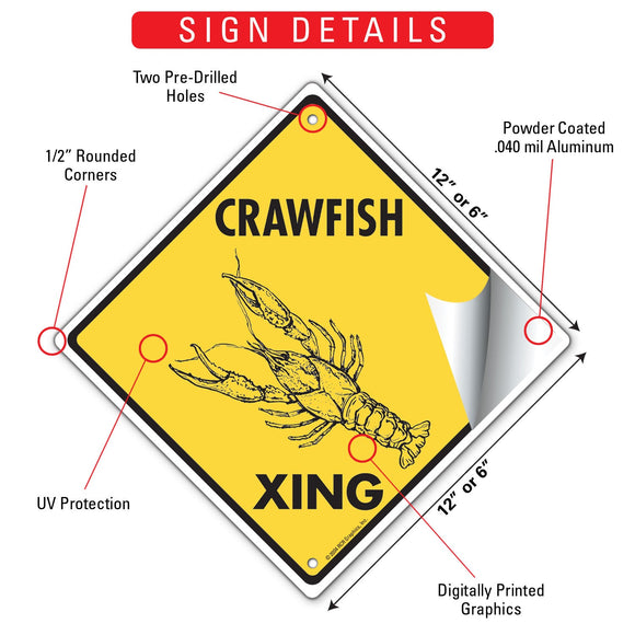 Crawfish Xing (Crossing) Animal Signs or Sticker