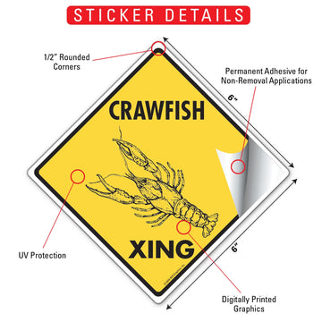 Crawfish Crossing Animal Aluminum Sign or Vinyl Sticker - Weatherproof Novelty - 0