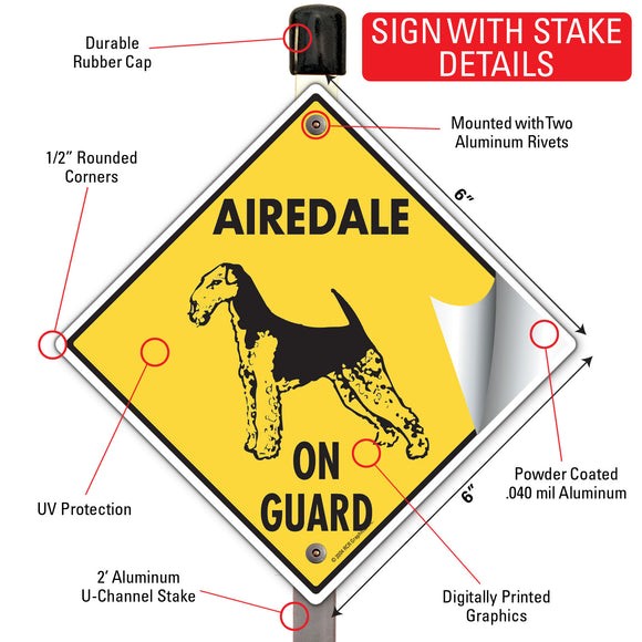 Airedale Terrier On Guard Dog Signs or Sticker