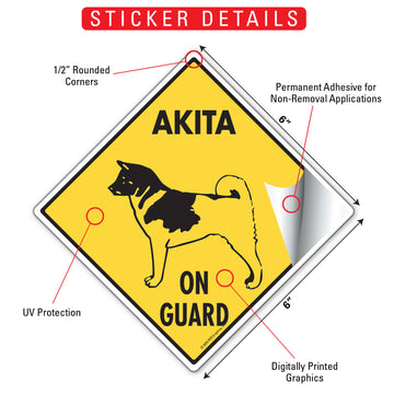 Akita On Guard Dog Aluminum Sign or Vinyl Sticker - Weatherproof Yard - 0