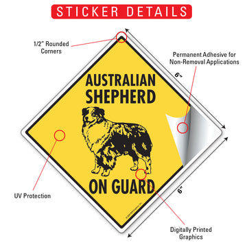 Australian Shepherd On Guard Dog Aluminum Sign or Vinyl Sticker - Weatherproof Yard - 0