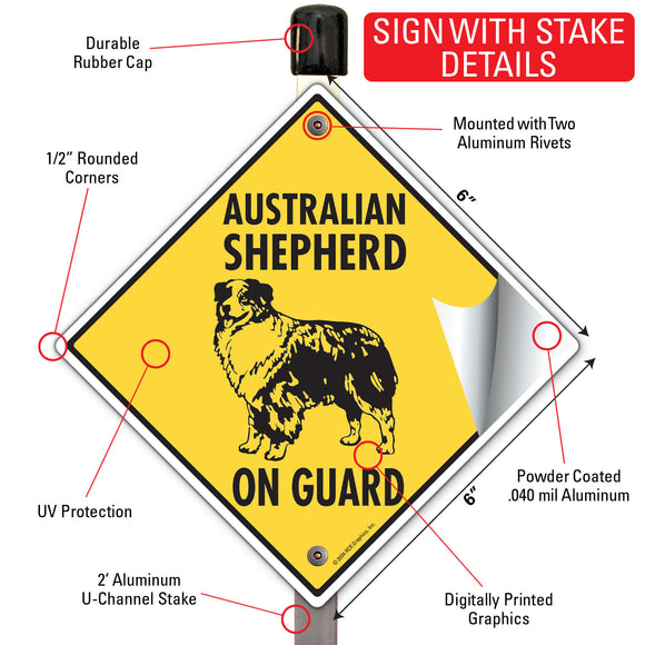 Australian Shepherd On Guard Dog Signs or Sticker