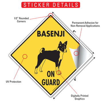 Basenji On Guard Dog Aluminum Sign or Vinyl Sticker - Weatherproof Yard - 0