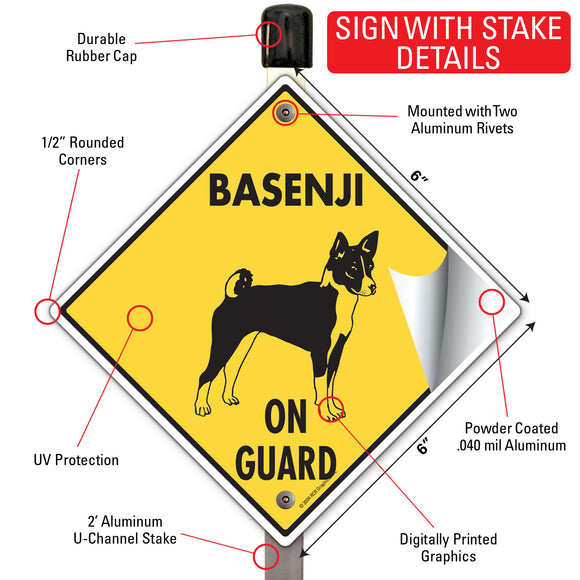Basenji On Guard Dog Signs or Sticker