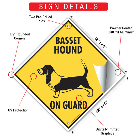 Basset Hound On Guard Dog Signs or Sticker