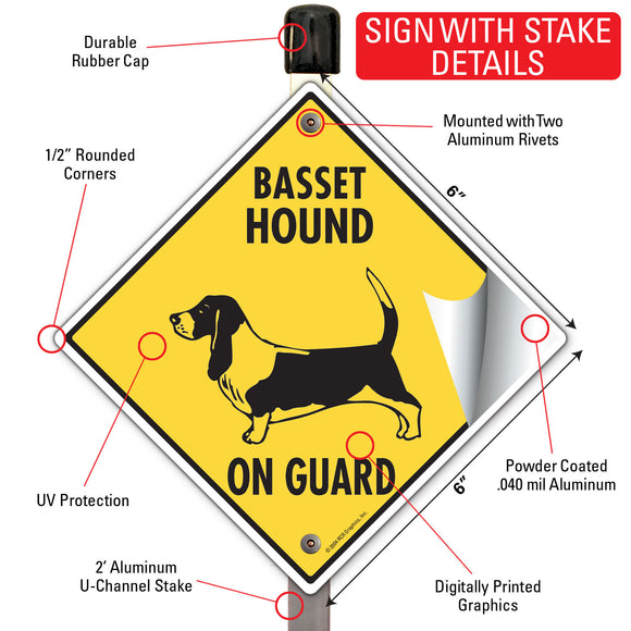Basset Hound On Guard Dog Signs or Sticker