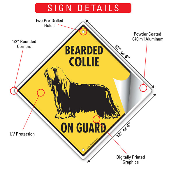 Bearded Collie On Guard Dog Signs or Sticker