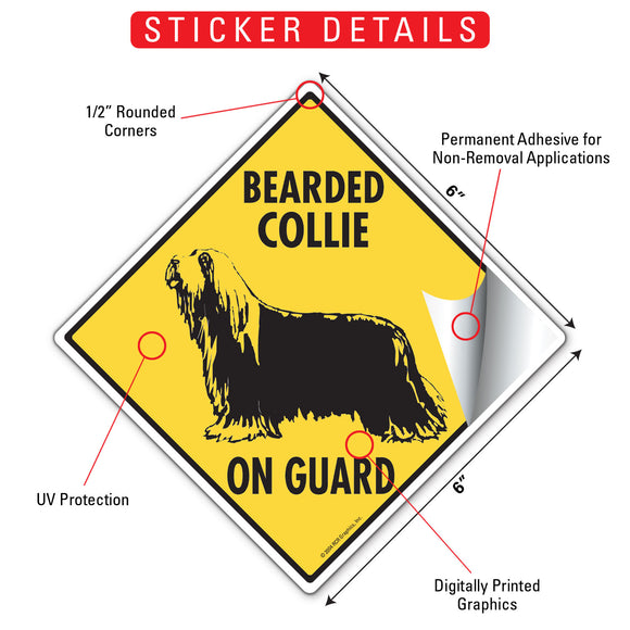 Bearded Collie On Guard Dog Signs or Sticker
