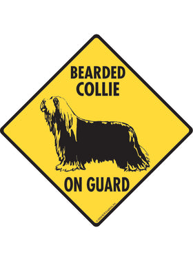 Bearded Collie On Guard Sign or Sticker