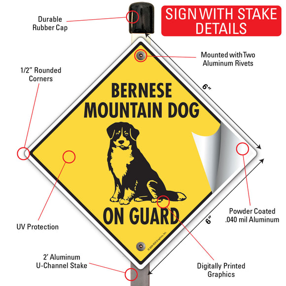 Bernese Mountain Dog On Guard Signs or Sticker