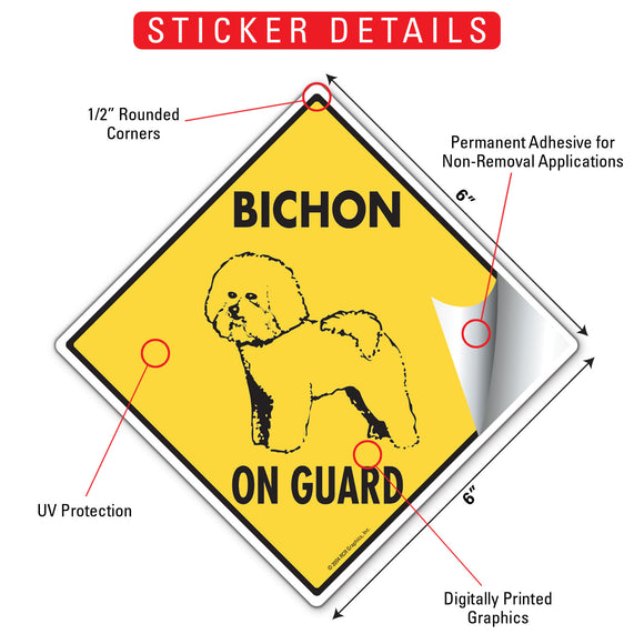 Bichon Frise On Guard Dog Signs or Sticker