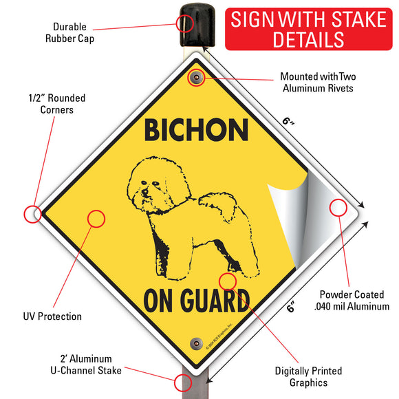 Bichon Frise On Guard Dog Signs or Sticker