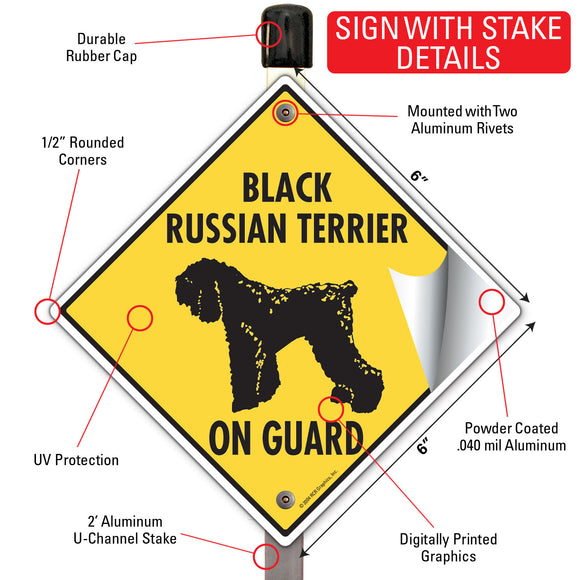 Black Russian Terrier On Guard Dog Signs or Sticker
