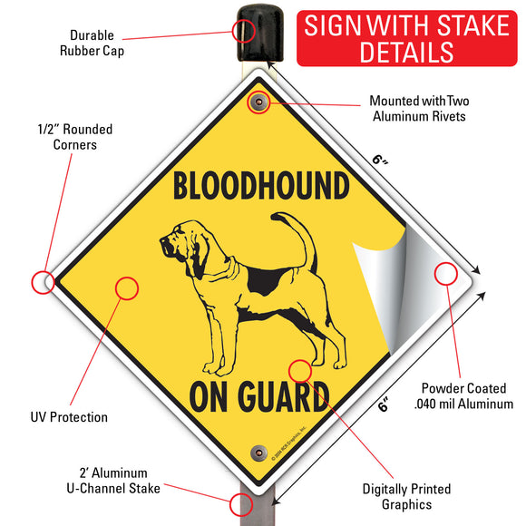 Bloodhound On Guard Dog Signs or Sticker