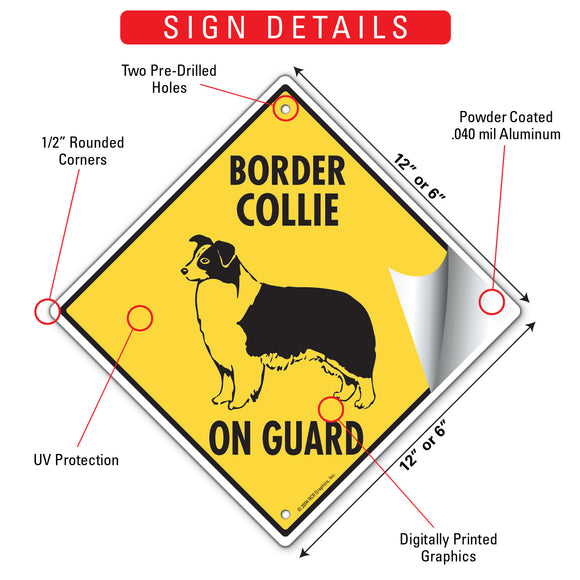 Border Collie On Guard Dog Signs or Sticker
