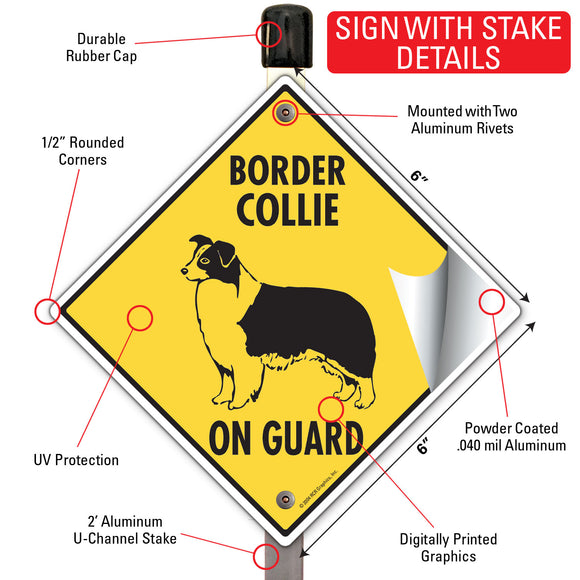 Border Collie On Guard Dog Signs or Sticker