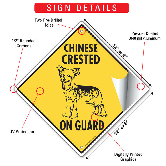 Chinese Crested On Guard Dog Signs or Sticker