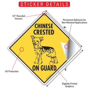 Chinese Crested On Guard Dog Aluminum Sign or Vinyl Sticker - Weatherproof Yard - 0