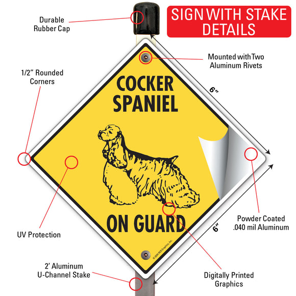 Cocker Spaniel On Guard Dog Signs or Sticker