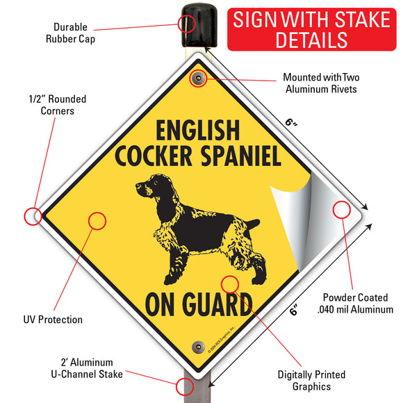 English Cocker Spaniel On Guard Dog Signs or Sticker