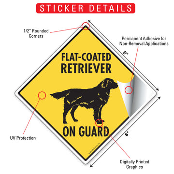 Flat-Coated Retriever On Guard Dog Aluminum Sign or Vinyl Sticker - Weatherproof Yard - 0