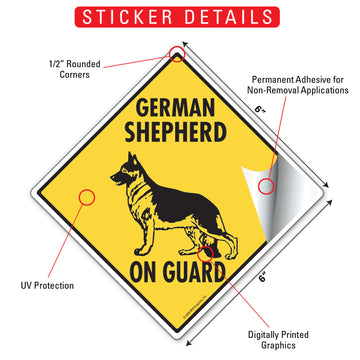 German Shepherd On Guard Dog Aluminum Sign or Vinyl Sticker - Weatherproof Yard - 0